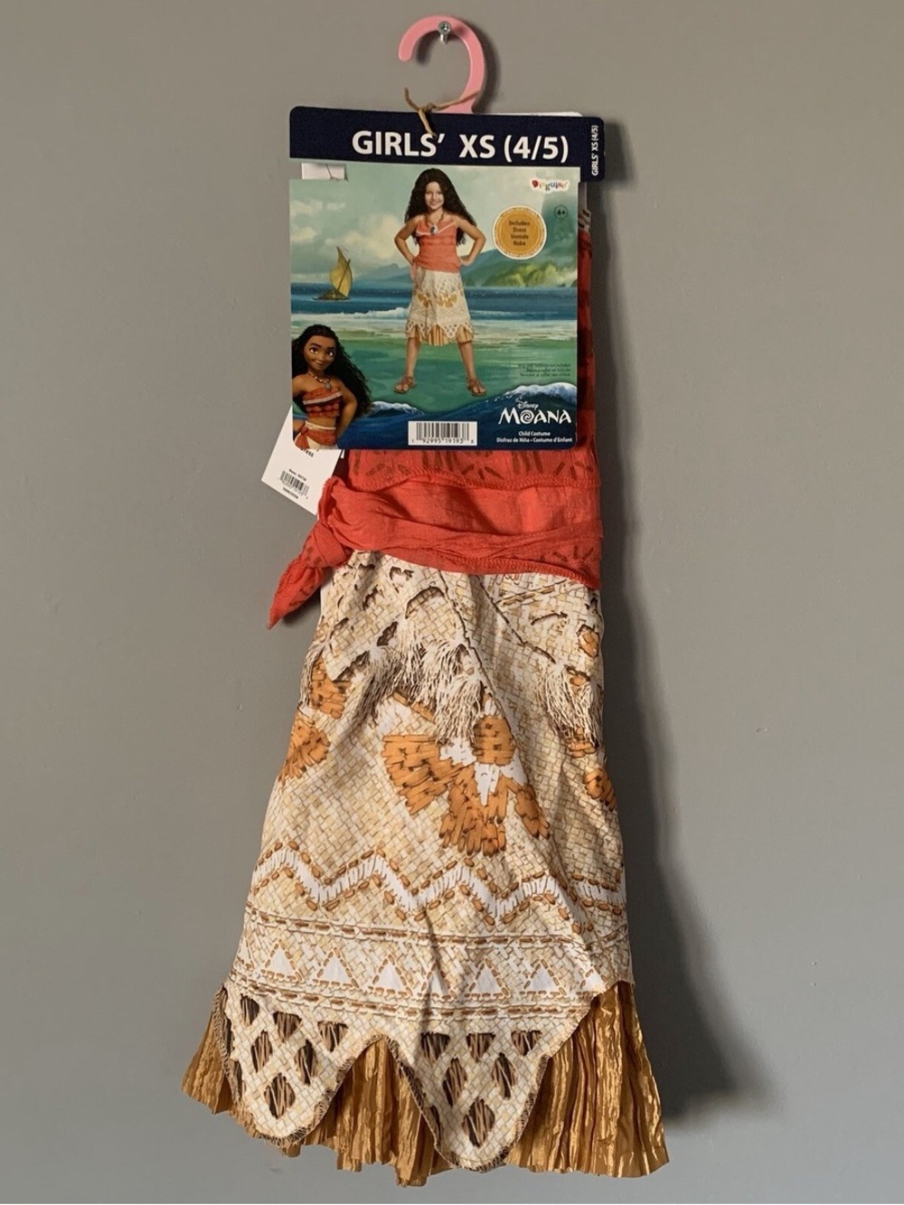 Disney Girls Coral Top and Cream Floral Skirt Moana Costume